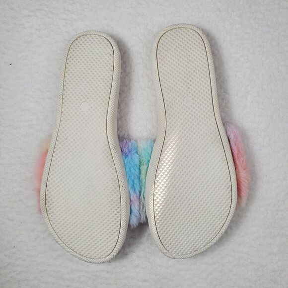 Dolce Vita “Jinah” Faux Fur Colorful Pastel Tie Dye Print Slides Size 9 - Picture 9 of 16
